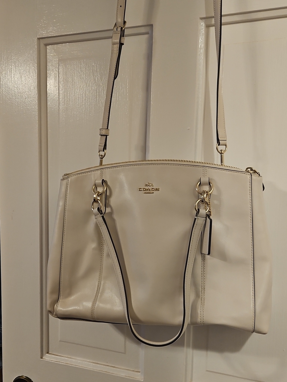 Coach Cream Leather Shoulder Satchel with Gold Hardware